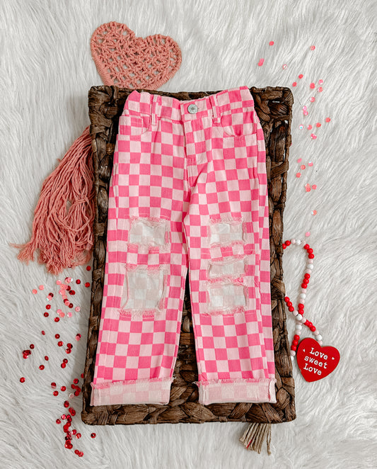 Pink Checkered Jeans