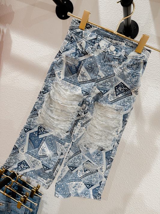 Wide leg patchwork jeans